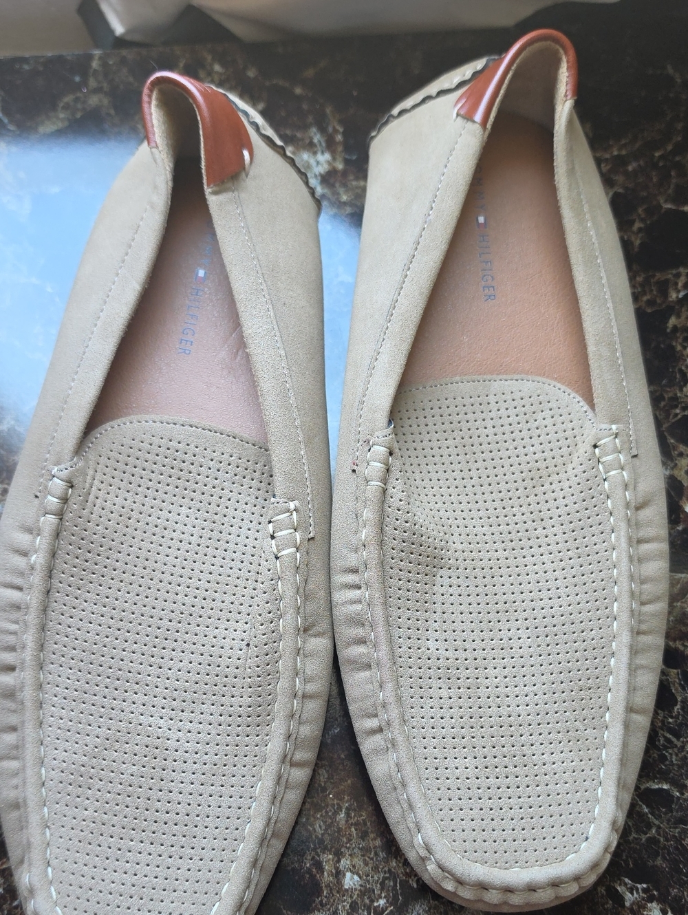 Tommy Hilfiger Tan Suede Perforated Moccasin Loafers